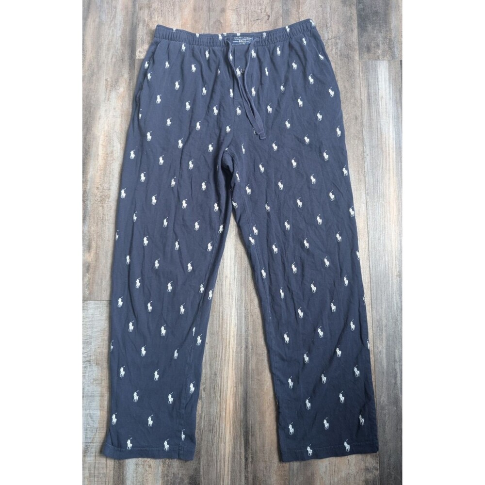 Polo Ralph Lauren Pajama Pants Mens Medium Navy White All Over Pony 100% Cotton